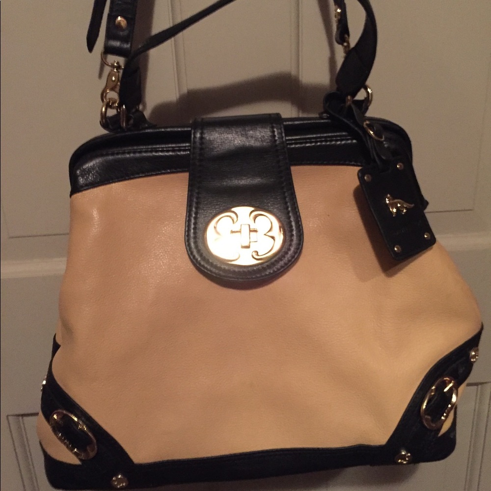 Tan and black large leather handbag - Picture 2 of 5